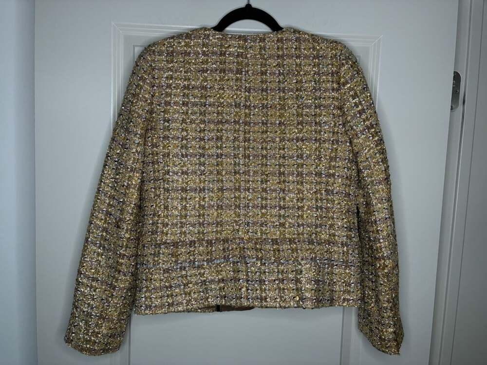 J Crew Collection Tweed Lady Jacket in Gold Silver Metallic Size 6 - Picture 4 of 8